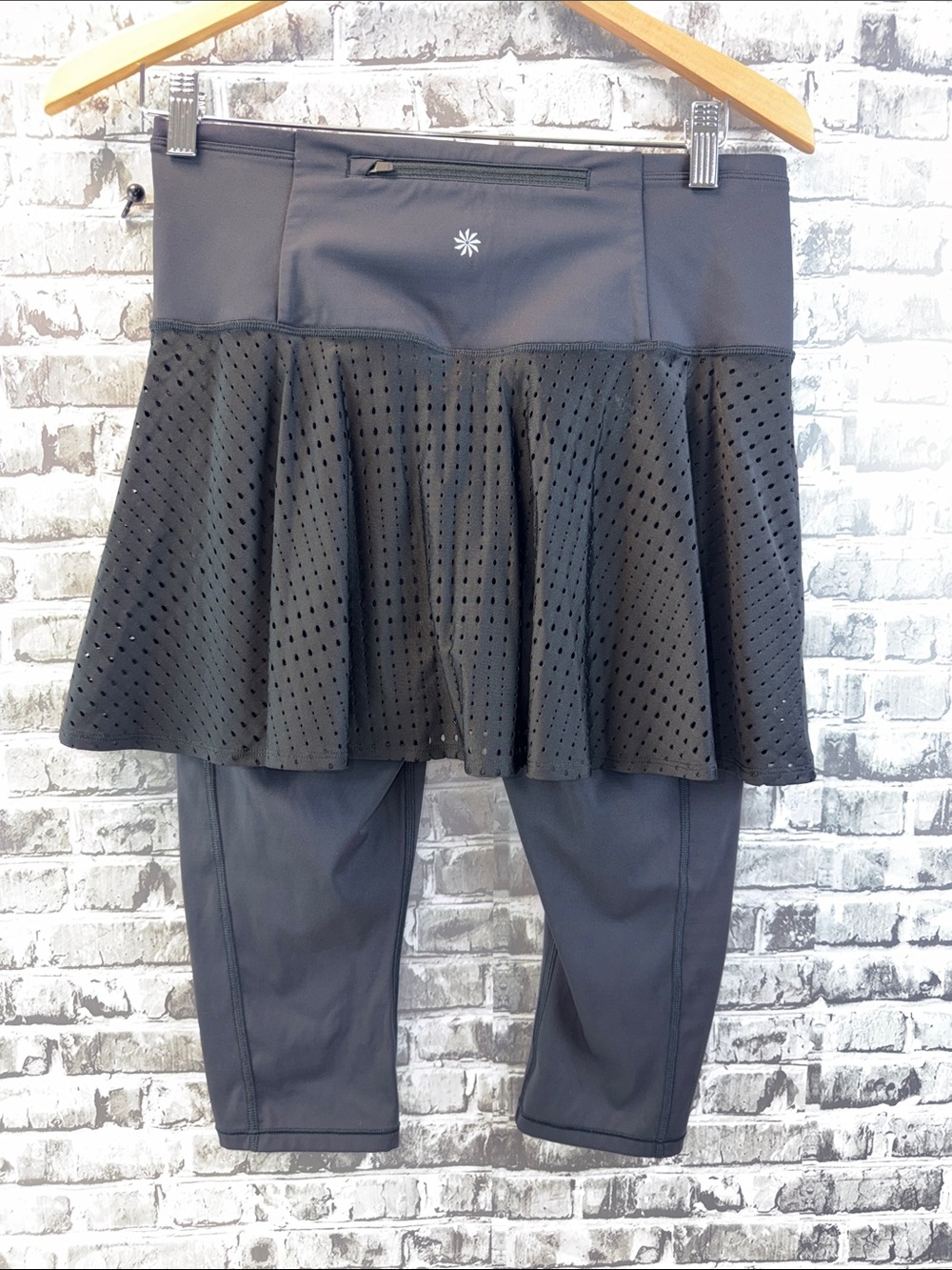 Athleta Black Perforated Skirted Capri Leggings